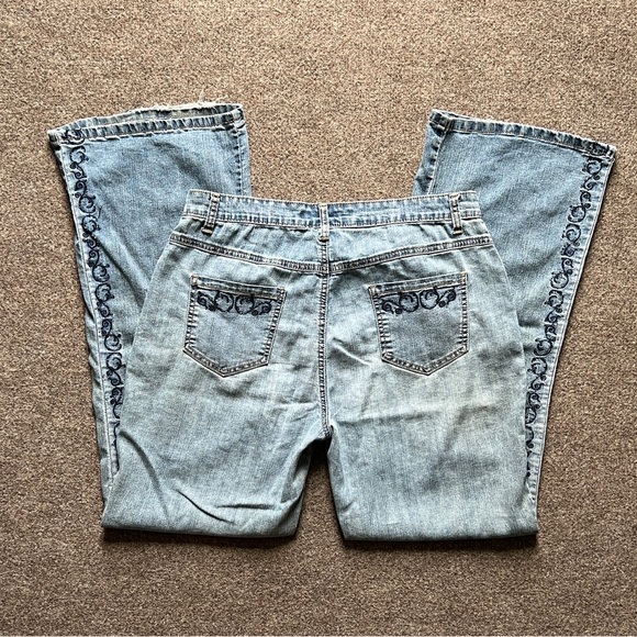 Vintage COS Jeans Blue Light Wash Flared Denim Rhinestone Embroidered Size 10 - Picture 1 of 16